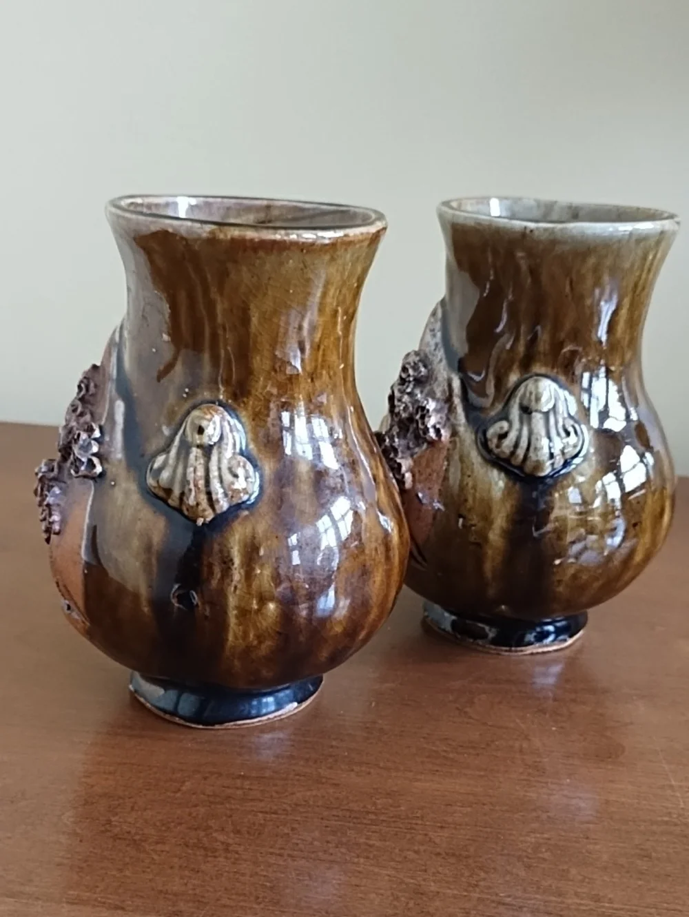 Vintage Japanese Banko Ware Ceramic Vases Torii Gate Mountain Pair 5.5